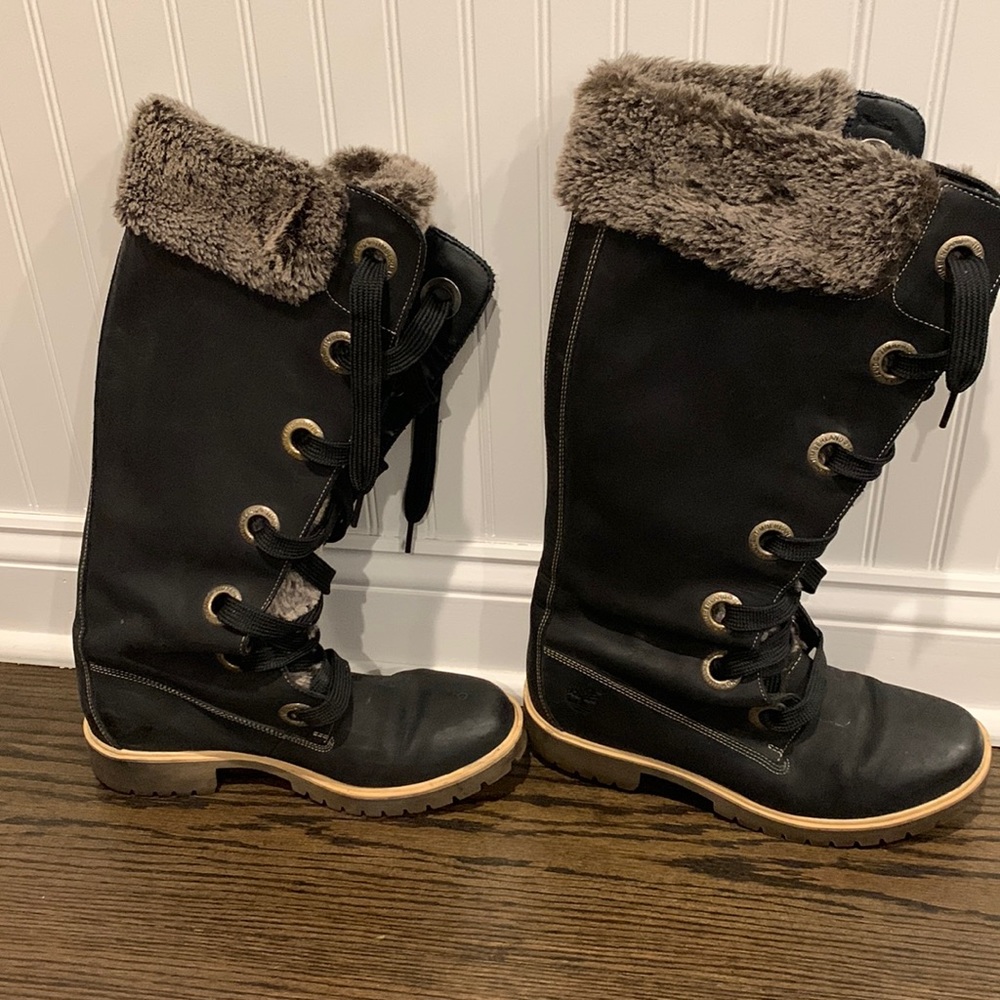 TIMBERLAND mirny tall faux fur lace up boots women 9
